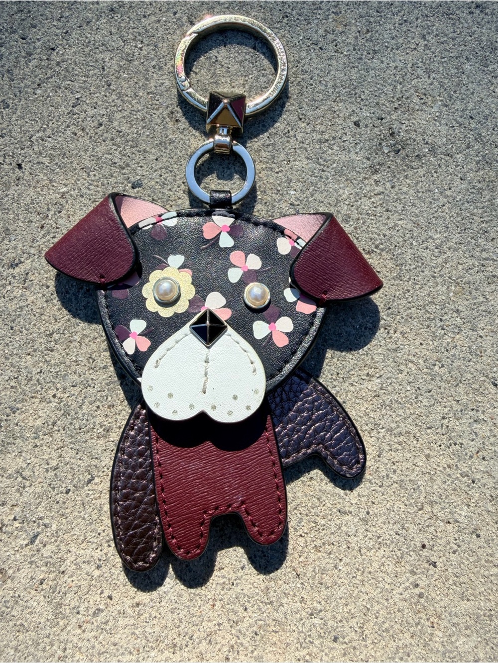 kate spade Floral Puppy Keychain Charm in Pink & Burgundy